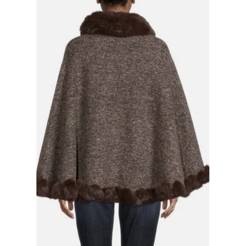 NWT Vince Camuto Faux Fur Trim Cape Shawl Capelet Penny Lane Tweed One Size - Picture 4 of 13